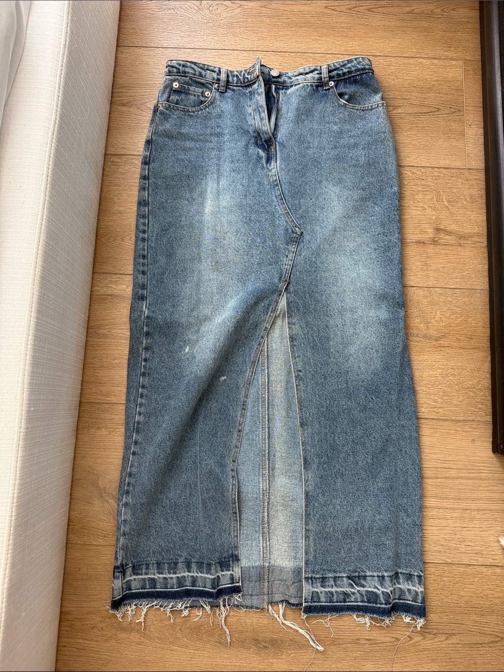 Women's Blue Denim Maxi Skirt with Front Slit